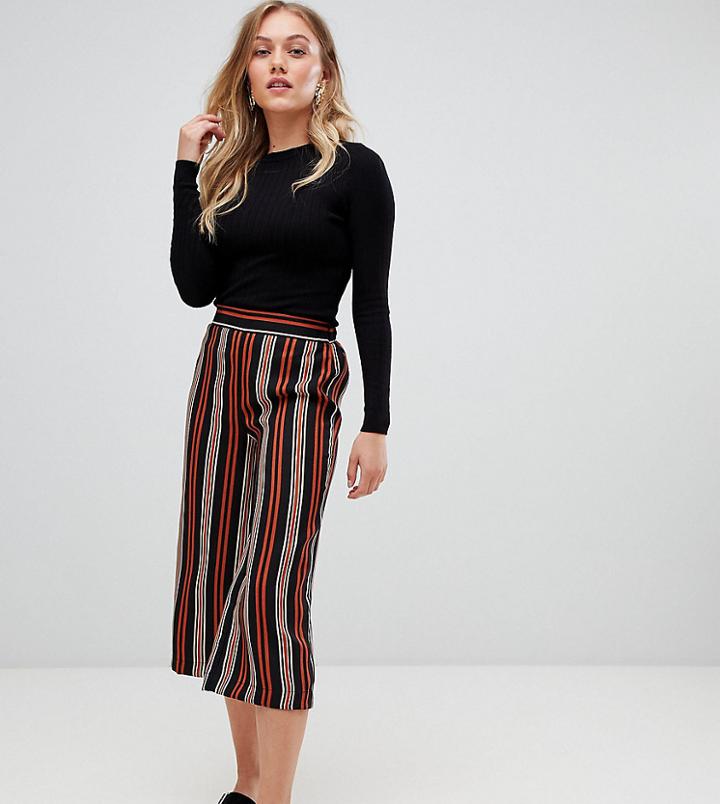 New Look Petite Stripe Wide Leg Crop Pants - Black