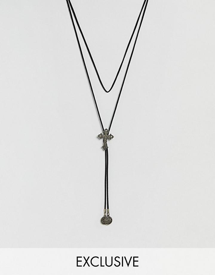 Reclaimed Vintage Inspired Lariat Necklace With Cross Exclusive At Asos - Black