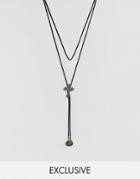 Reclaimed Vintage Inspired Lariat Necklace With Cross Exclusive At Asos - Black