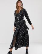 Asos Design Wrap Maxi Dress In Star And Lightning Bolt Print-multi