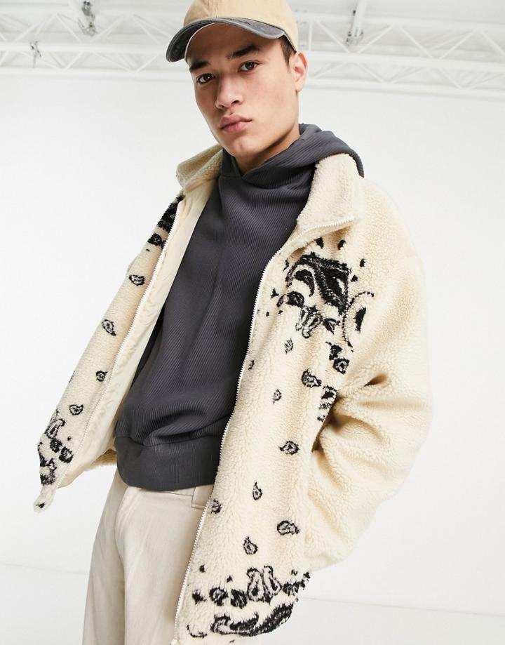 Mennace Borg Track Jacket In Cream Paisley - Part Of A Set-white