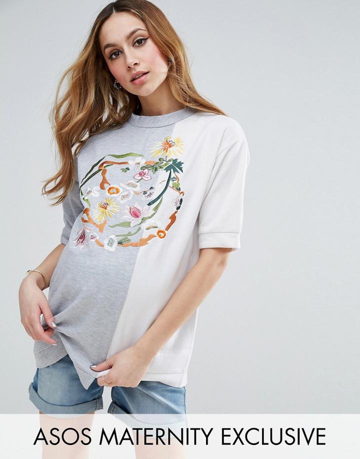 Asos Maternity Cutabout Embroidered Sweat Top - Multi