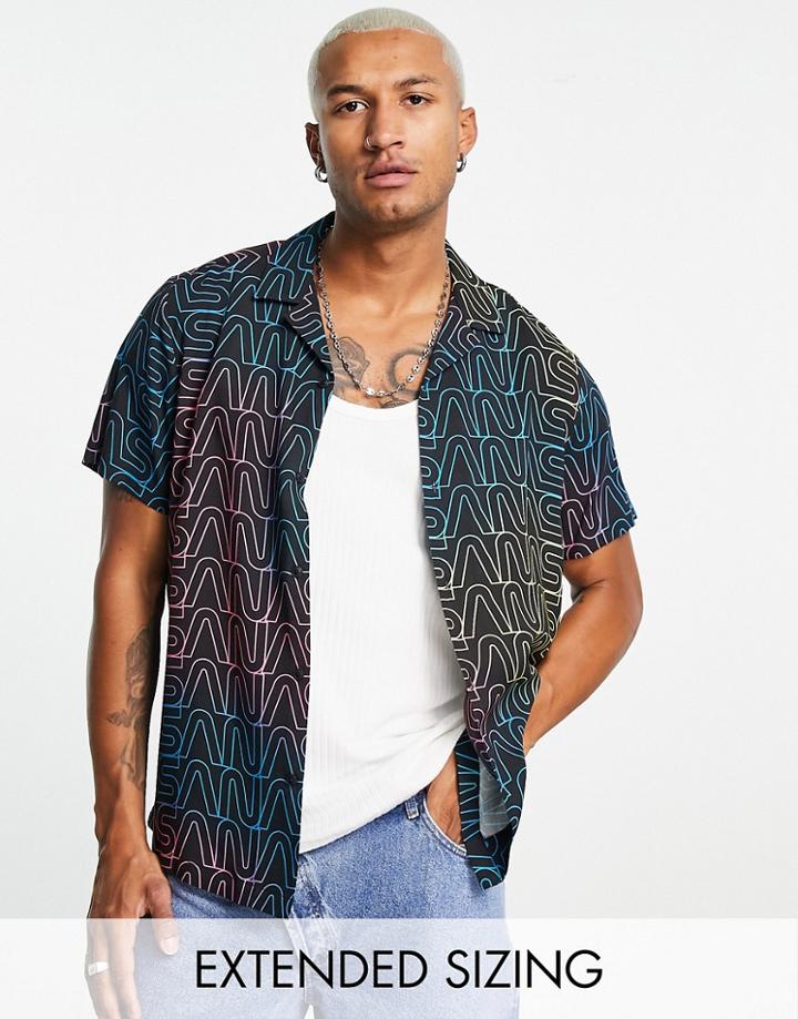 Asos Design Relaxed Revere Shirt In Nasa Print-black