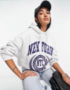 Asos Design Oversized Hoodie With New York Sports Print In Gray