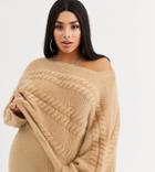 Asos Design Curve Two-piece Off Shoulder Cable Sweater In Super Fluffy Yarn-stone