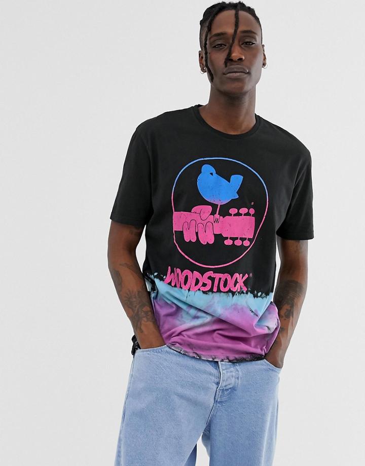 Asos Design Woodstock Relaxed Fit -shirt With Ombre Tie Dye-black