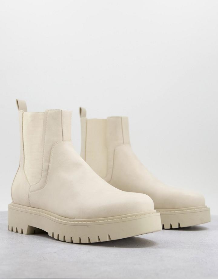 Pull & Bear Chunky Chelsea Boots In Ecru-neutral