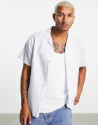 Asos Design Relaxed Linen Shirt With Revere Collar In Light Blue