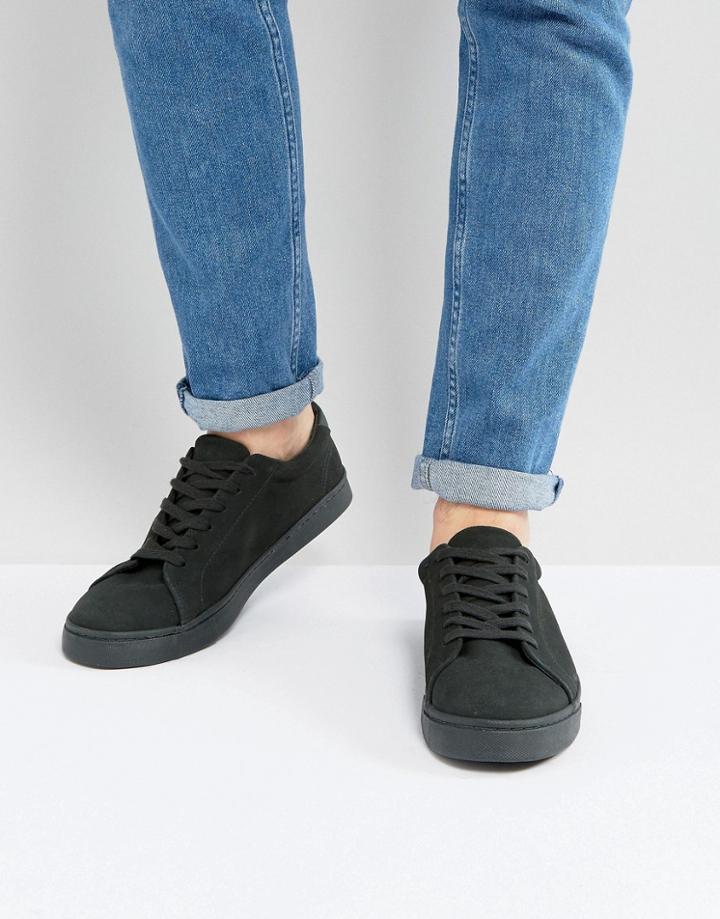 Asos Lace Up Sneakers In Khaki Suede - Green