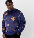 Collusion Plus Velour Printed Floral Sweatshirt In Navy