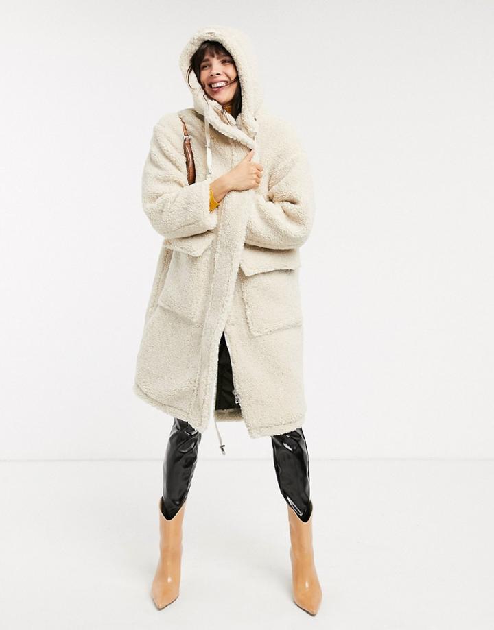 Asos Design Oversized Borg Parka-cream