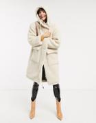 Asos Design Oversized Borg Parka-cream