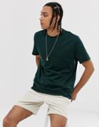 Asos Design Organic Heavyweight T-shirt With Crew Neck And Raw Edges In Green - Green