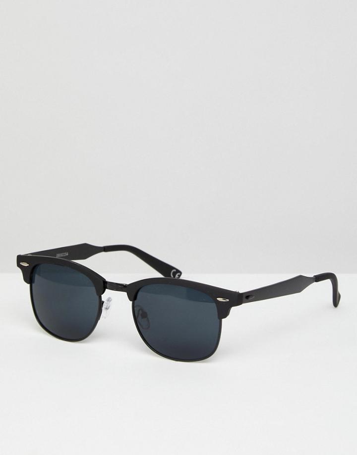 Asos Retro Sunglasses In Matte Black With Black Metal Details - Black