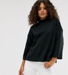 Asos Design Tall Funnel Neck Oversized 3/4 Sleeve Top In Black