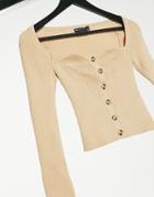 Asos Design Sweetheart Neck Cardigan In Camel-neutral