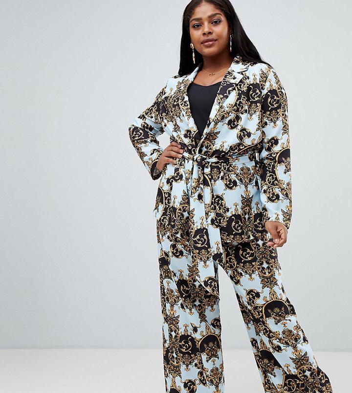 Asos Design Curve Tailored Soft Wide Leg Pants In Scarf Print - Multi