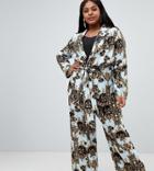 Asos Design Curve Tailored Soft Wide Leg Pants In Scarf Print - Multi