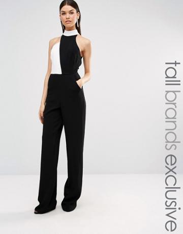 Ttya Black Jemanda Sleeveless High Neck Jumpsuit With Contrast Detail - White