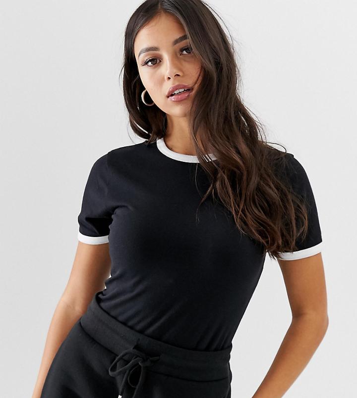 Asos Design Petite Fitted T-shirt With Contrast Trim In Black - Black