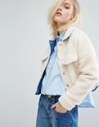 I Love Friday Biker Jacket In Snuggle Faux Fur - Cream