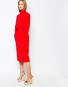 The Laden Showroom X Re: Dream Denim High Waist Midi Pencil Skirt With Pockets - Red