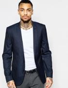 Asos Skinny Suit Jacket With Subtle Check In Navy - Navy