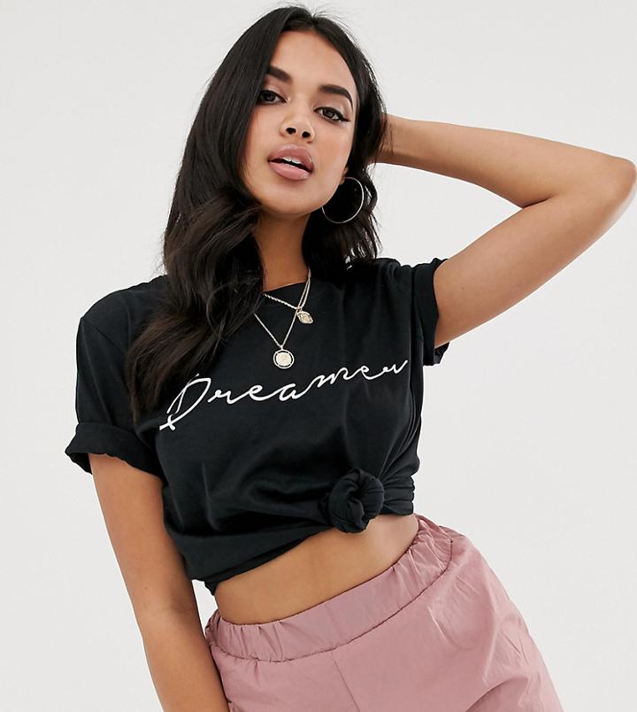 Missguided Dreamer Slogan T-shirt In Black - Black