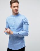 Casual Friday Shirt With Grandad Collar In Slim Fit - Blue