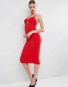 Asos Strap Cupped Midi Pencil Dress - Red