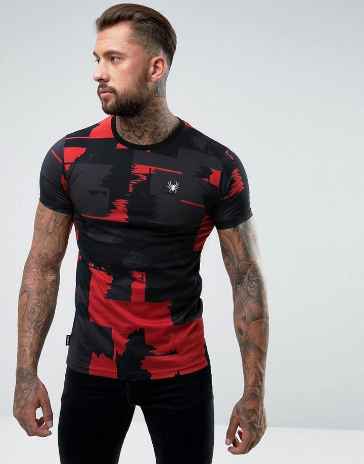 Intense Muscle T-shirt In Black With Brush Print - Black