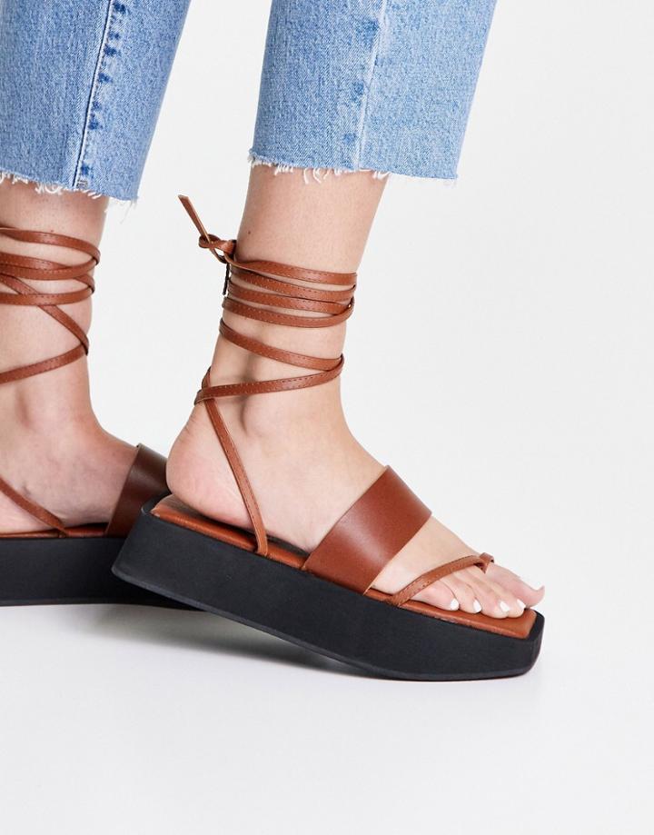 Topshop Pure Leather Strappy Chunky Sandal In Brown