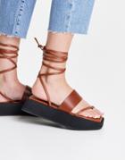 Topshop Pure Leather Strappy Chunky Sandal In Brown
