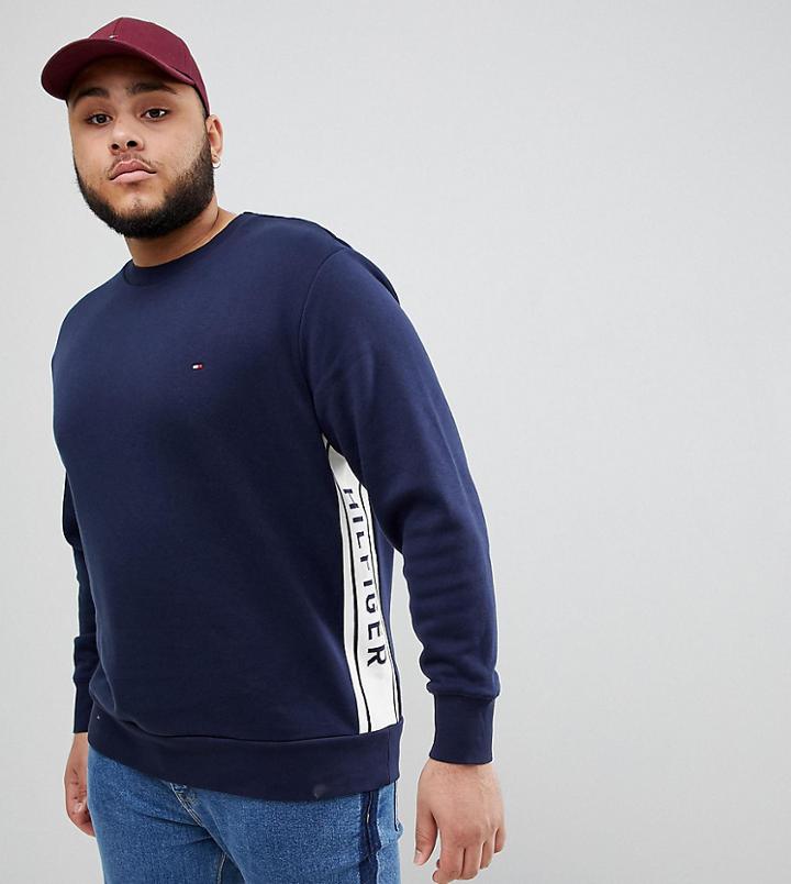 Tommy Hilfiger Plus Side Tape Logo Crewneck Sweatshirt In Navy - Navy