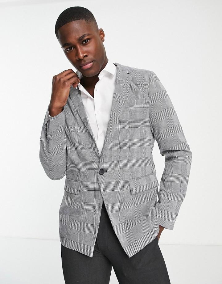 Brave Soul Light Gray Checked Formal Blazer