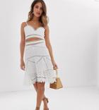 White Sand Cutwork Lace Pleated Midi Skirt In White - White