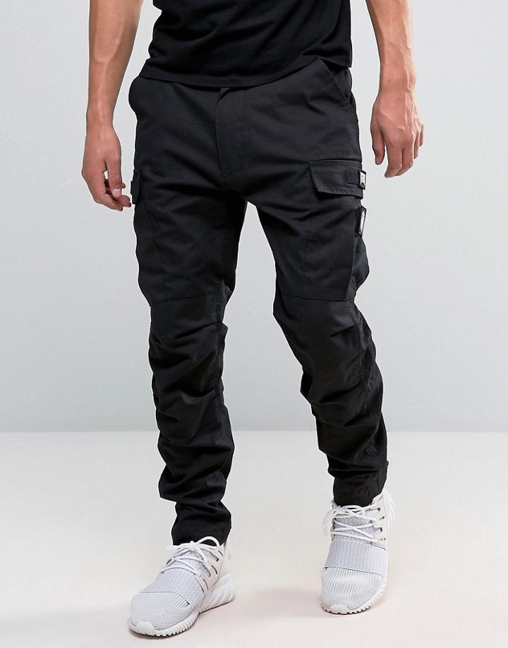 Dxpe Chef Cargo Pants In Black With Military Patches - Black