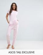 Asos Tall Exclusive Lounge Short Sleeve Jumpsuit - Beige