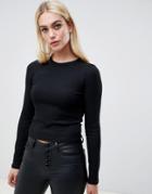 Asos Design Slim T-shirt With Long Sleeve In Black