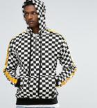 Sixth June Tall Hoodie In Checkerboard With Yellow Stripe - White