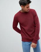 Boohooman Waffle Knit Sweater In Burgundy - Red