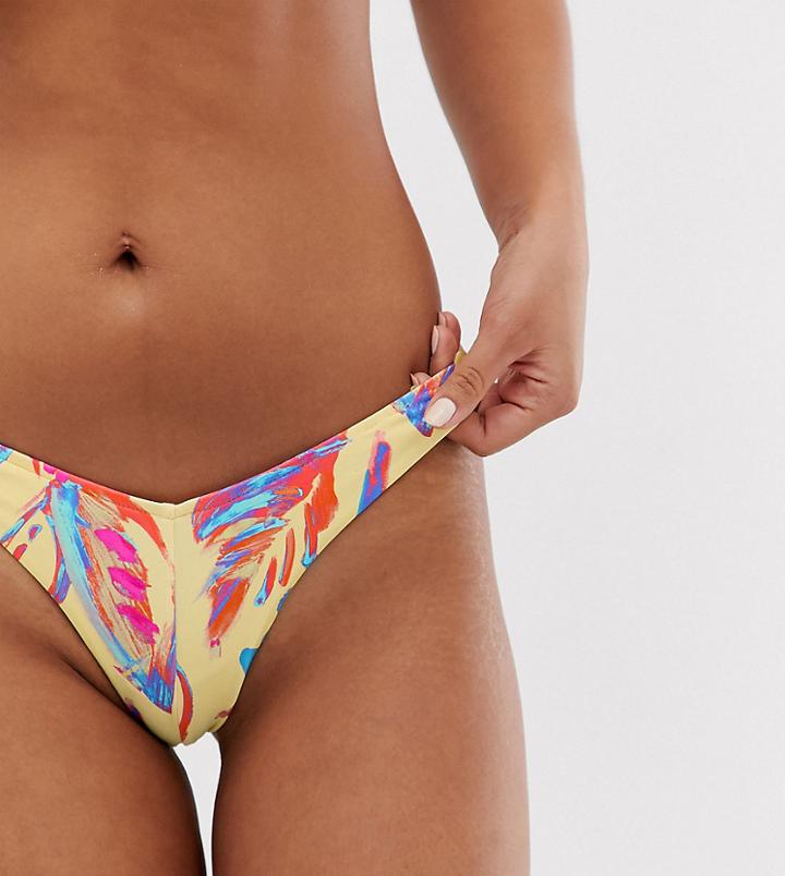 Sole East By Onia Exclusive Carmen High Leg Bikini Bottom In Yellow Palm Print - Multi