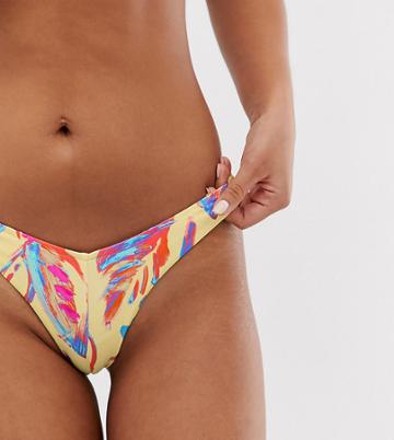 Sole East By Onia Exclusive Carmen High Leg Bikini Bottom In Yellow Palm Print - Multi