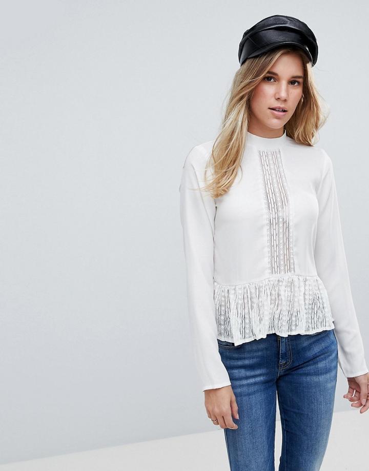 First & I Lace Panel Peplum Top - Cream