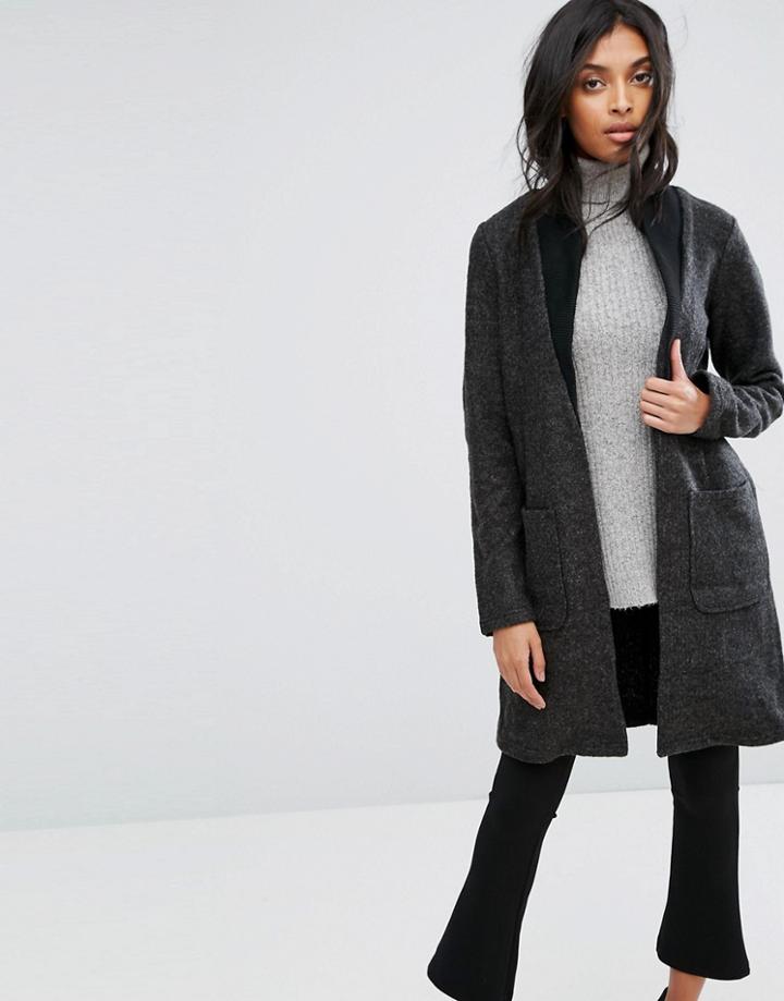 Y.a.s Well Soft Wool Blend Long Jacket - Gray