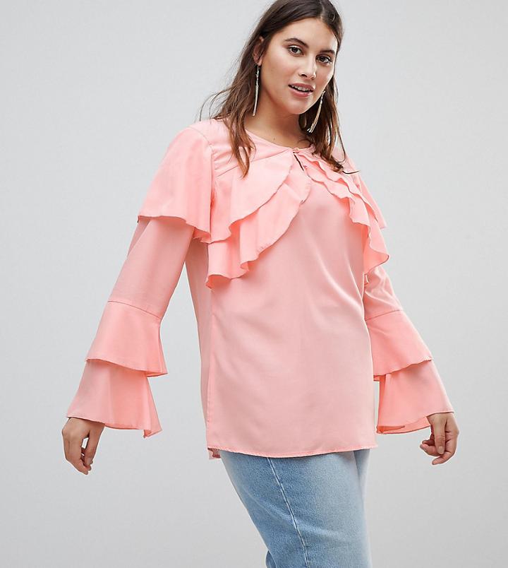 Koko Blouse With Long Sleeve Ruffle Detail - Pink