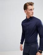 Celio Slim Smart Long Sleeve Shirt In Navy - Navy