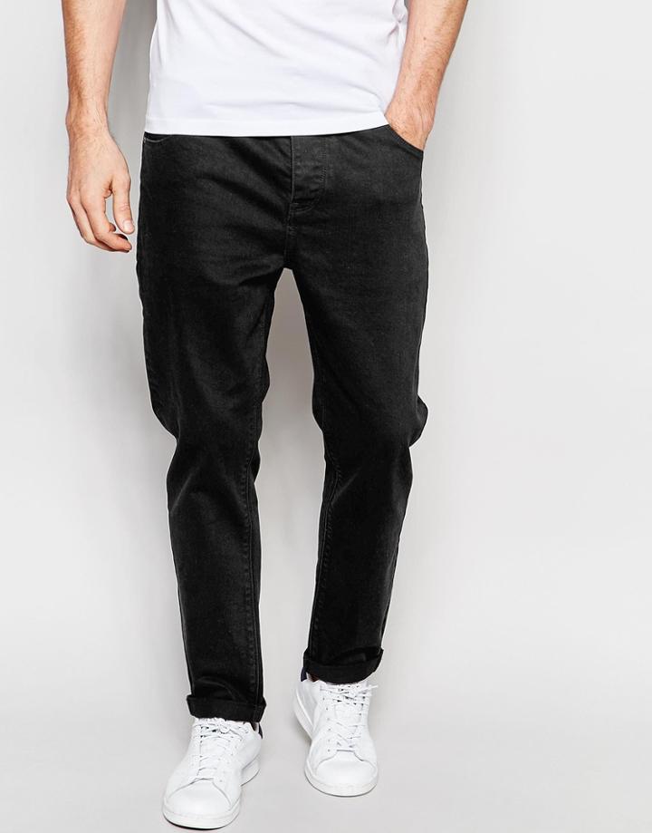 Asos Stretch Slim Tapered Jeans In Black - Black