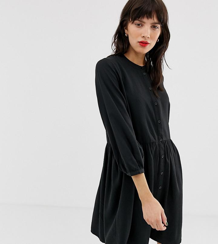 Warehouse Oversize Collarless Dress In Black - Black
