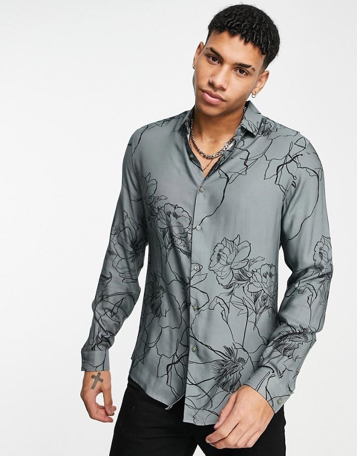 Topman Premium Floral Shirt In Sage-green